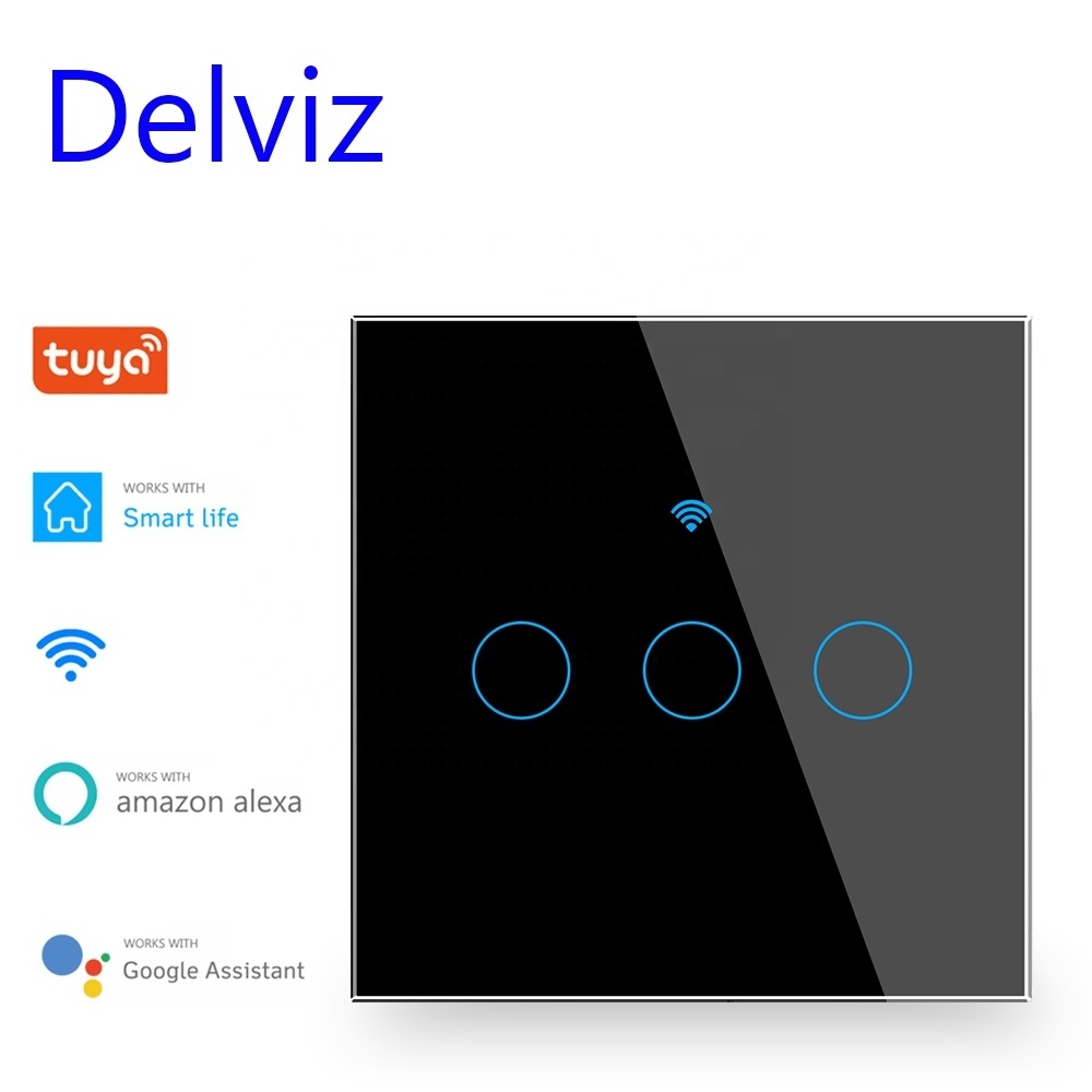 Delviz EU Standard Glass panel,Remote Control Wall-mounted Switch Work With Google Alexa,WIFI Tuya Smart Touch Wall Light Switch