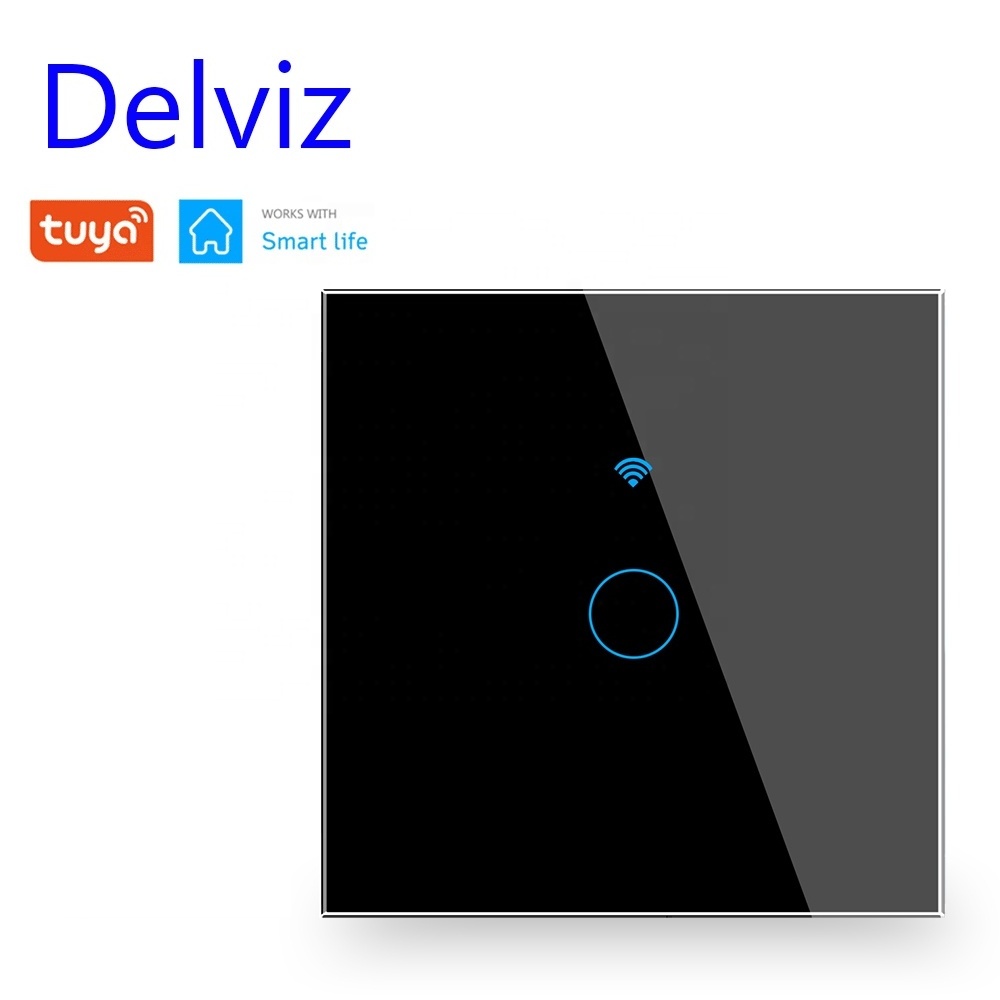 Delviz EU Standard Glass panel,Remote Control Wall-mounted Switch Work With Google Alexa,WIFI Tuya Smart Touch Wall Light Switch