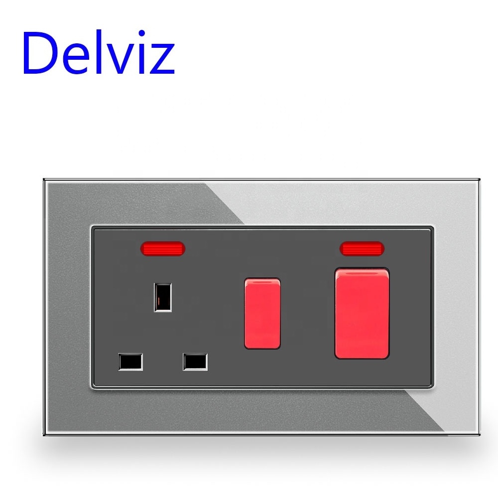 Delviz UK standard 45A Water heater Switch, Double pole double break switch panel, Wall High power Kitchen Socket Cooker Switch