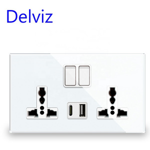 Delviz Switch control USB Wall Socket, 5V USB Ports Crystal glass Universal Dual Power Outlet, 18W 3A Quick charge Type c Socket