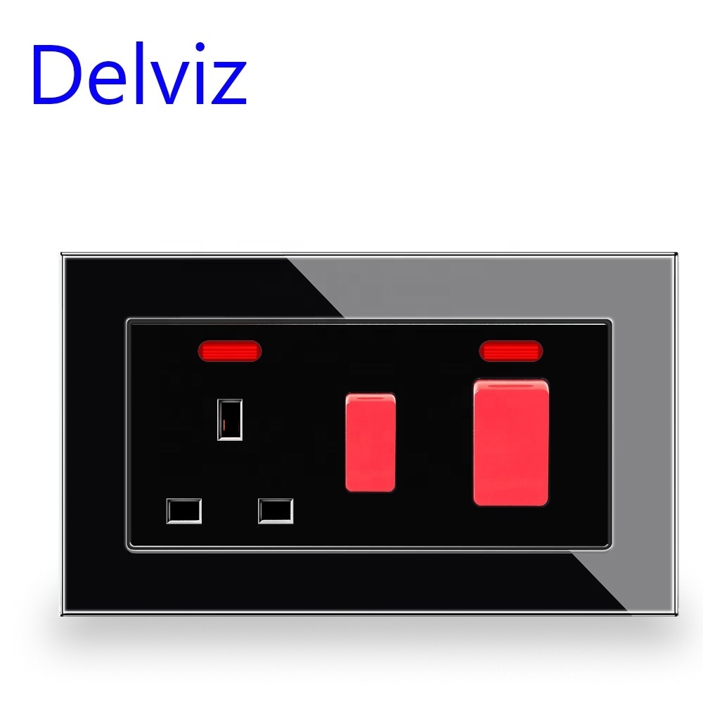 Delviz UK standard 45A Water heater Switch, Double pole double break switch panel, Wall High power Kitchen Socket Cooker Switch