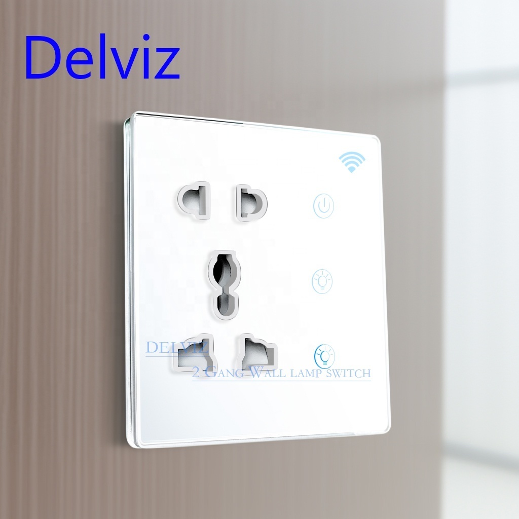 Delviz Crystal glass touch panel, Remote Control Switch Work Google Alexa, Tuya Smart Socket With 2 Gang WIFI Wall Light switch