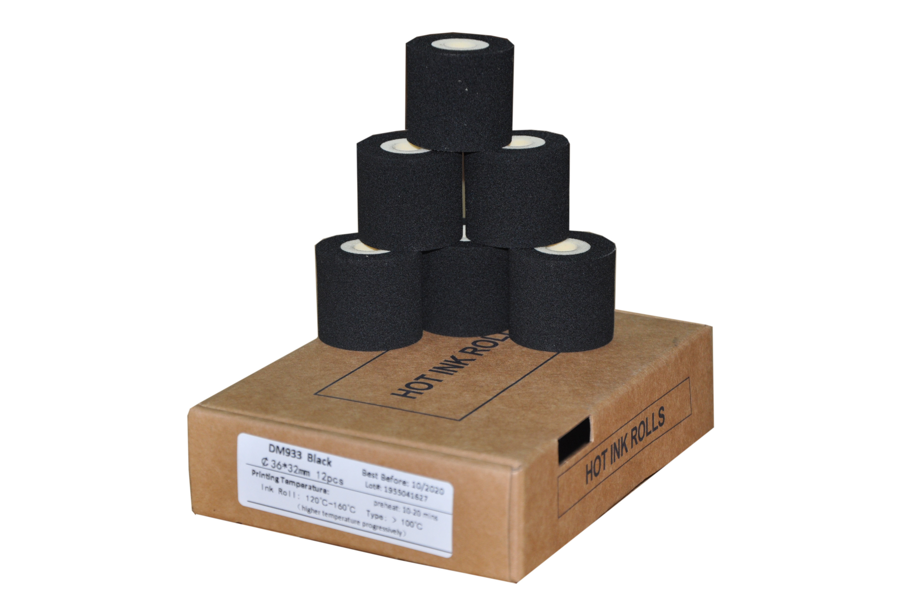 Black 36mm*32mm Dia*Height Hot Melt Ink Roller / Hot Ink Roll For Date Coding