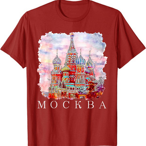 Custom Cheap Moscow Graphic Crewneck T-Shirt 100%Cotton Short Sleeve Slim Fit Solid Color Urban Clothing Men's T Shirts