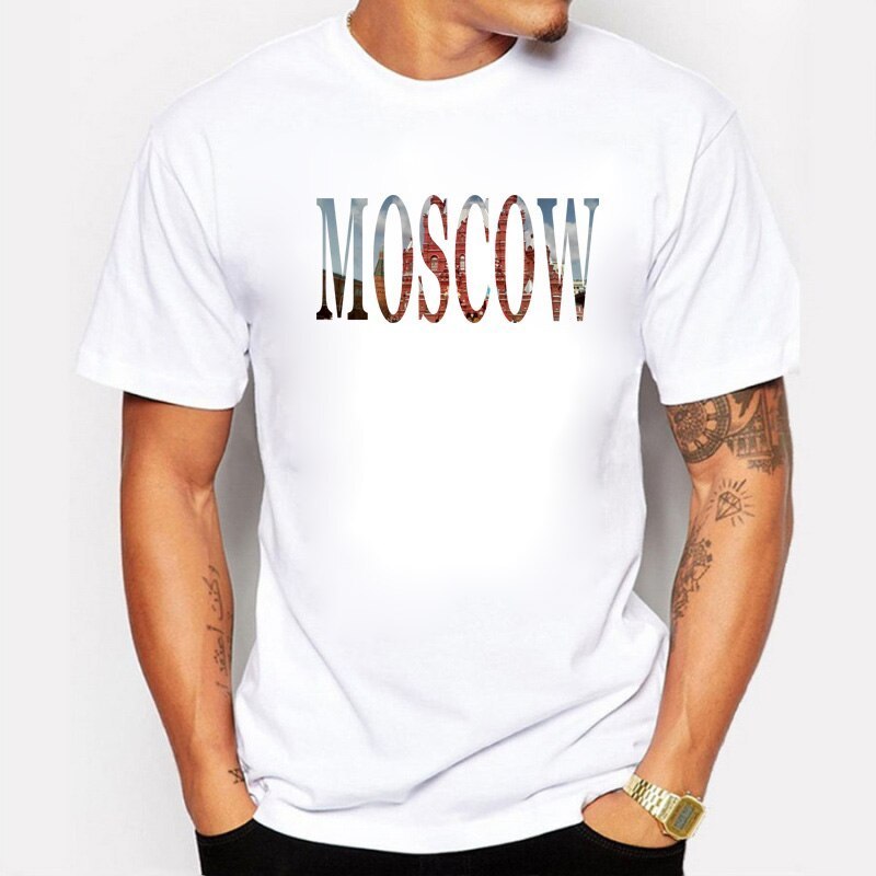 Custom Cheap Moscow Graphic Crewneck T-Shirt 100%Cotton Short Sleeve Slim Fit Solid Color Urban Clothing Men's T Shirts