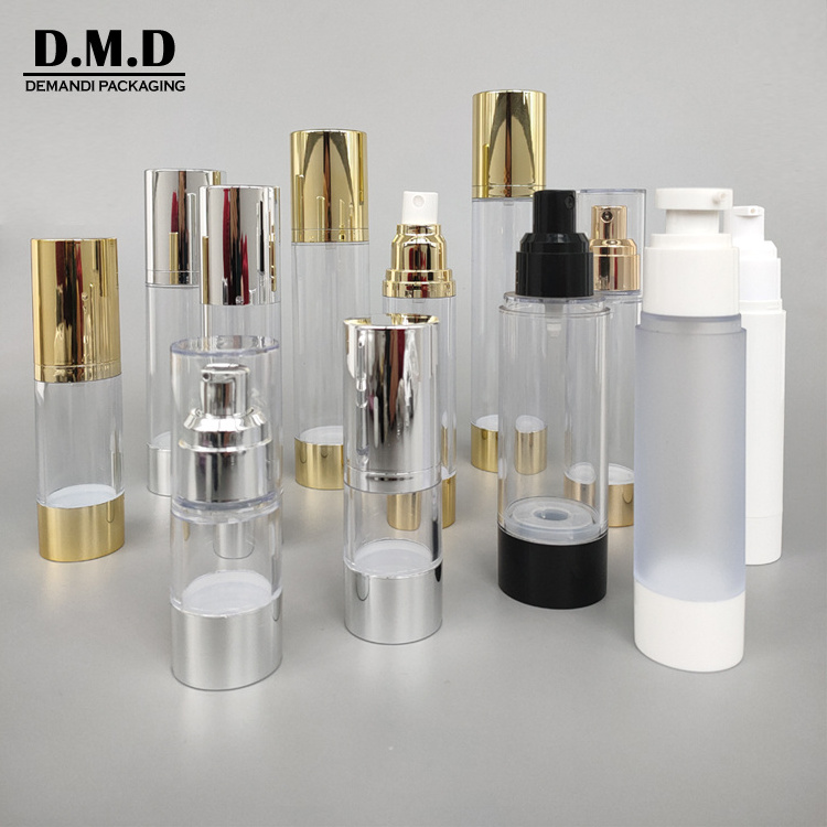 Custom logo rose gold silver 15ml 120ml 80 1oz 4 oz plastic empty cosmetics 30 ml 50ml 100ml airless pump bottle