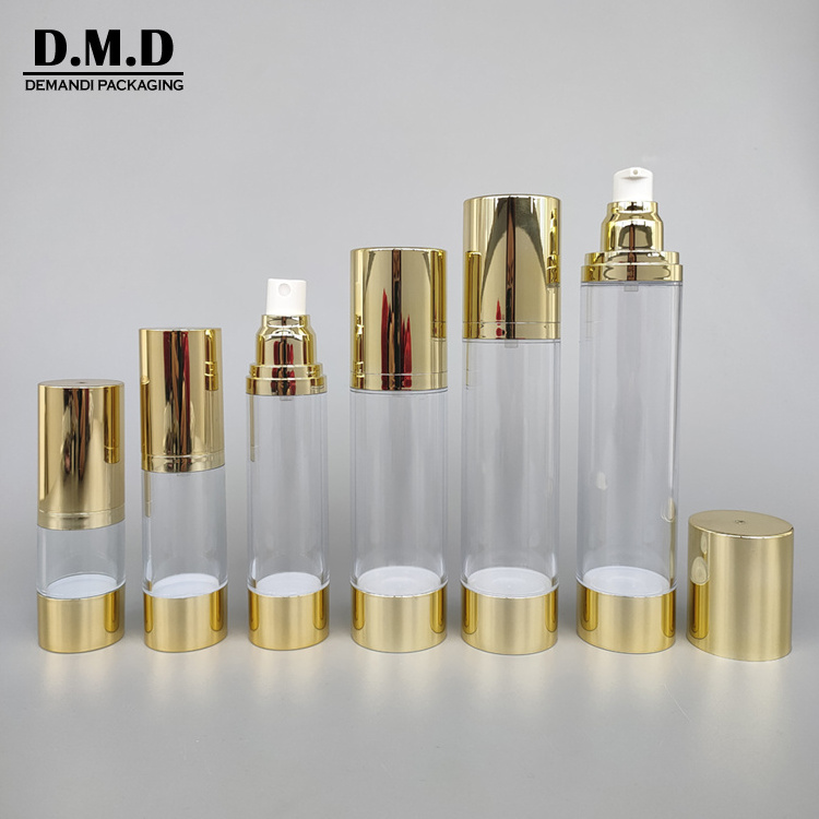 Custom logo rose gold silver 15ml 120ml 80 1oz 4 oz plastic empty cosmetics 30 ml 50ml 100ml airless pump bottle