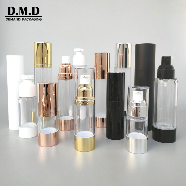 Custom logo rose gold silver 15ml 120ml 80 1oz 4 oz plastic empty cosmetics 30 ml 50ml 100ml airless pump bottle