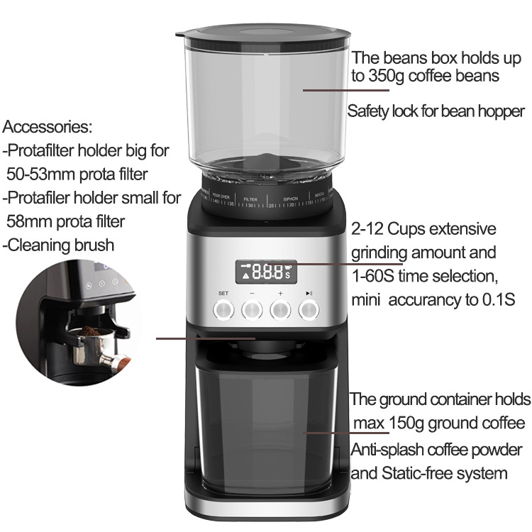 Coffee grinder with 51 adjustable setting electric coffee grinder for beans espresso grinder with conical burr