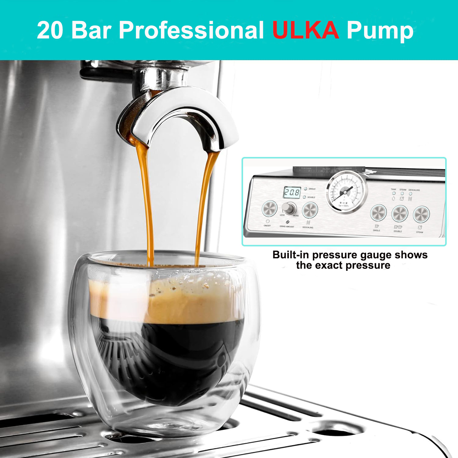 Italian Style Double Boiler 58mm Three In One Expresso Machine With Coffee Beans Grinder PID ULKA Coffee Maker