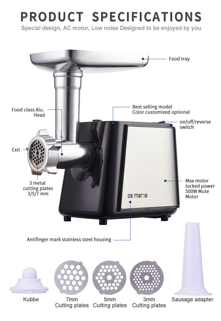 Electric Household 500W Universal Mincer Meat Grinder Sausage Maker Function Blade Sizes Meat Grinder