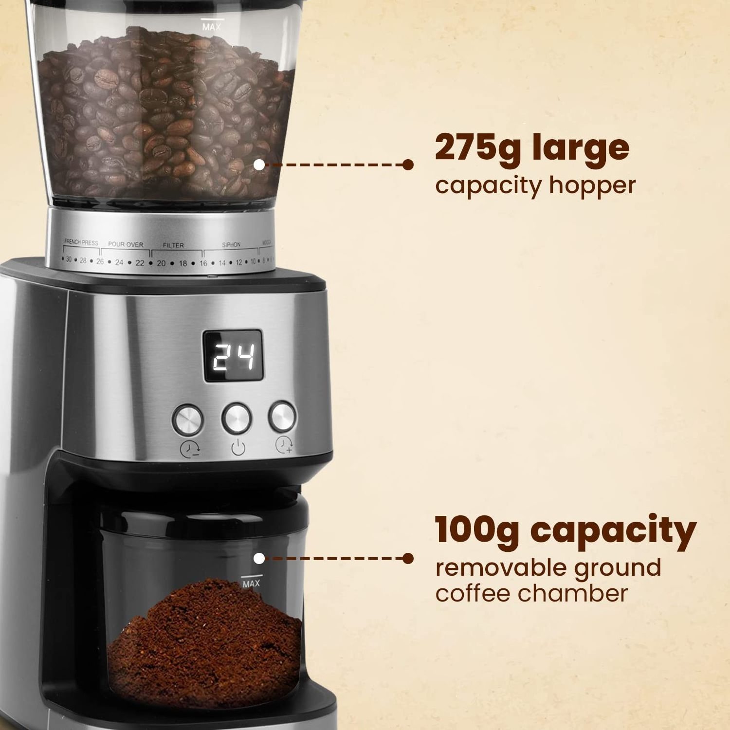 Demaria Professional Coffee Grinder Conical Burr Espresso Coffee Bean