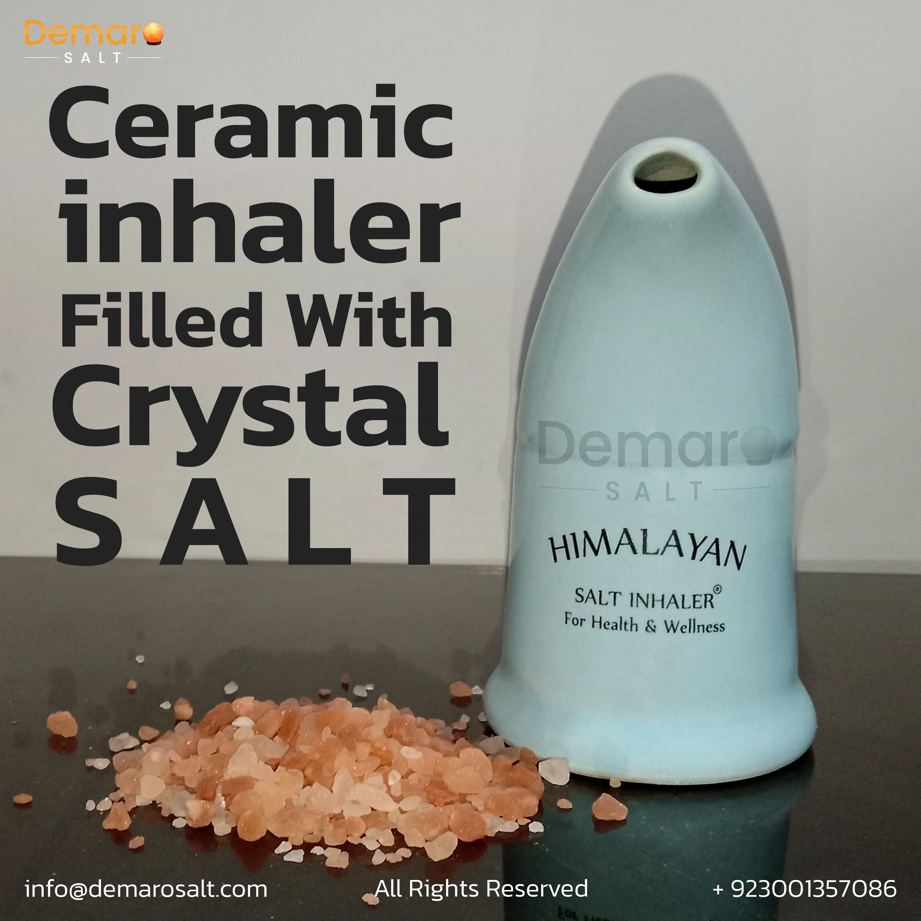 Wholesale Refillable Ceramic Made Himalayan Salt Inhaler in blue & White Color with 100% Pure Himalayan Salt for Asthma Patients