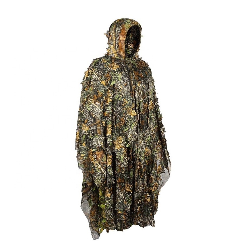 Light-weight Durable Camouflage Raincoat Poncho 3D Leaves Hunting Cape Camouflage Cloak Stealth Ghillie Suit