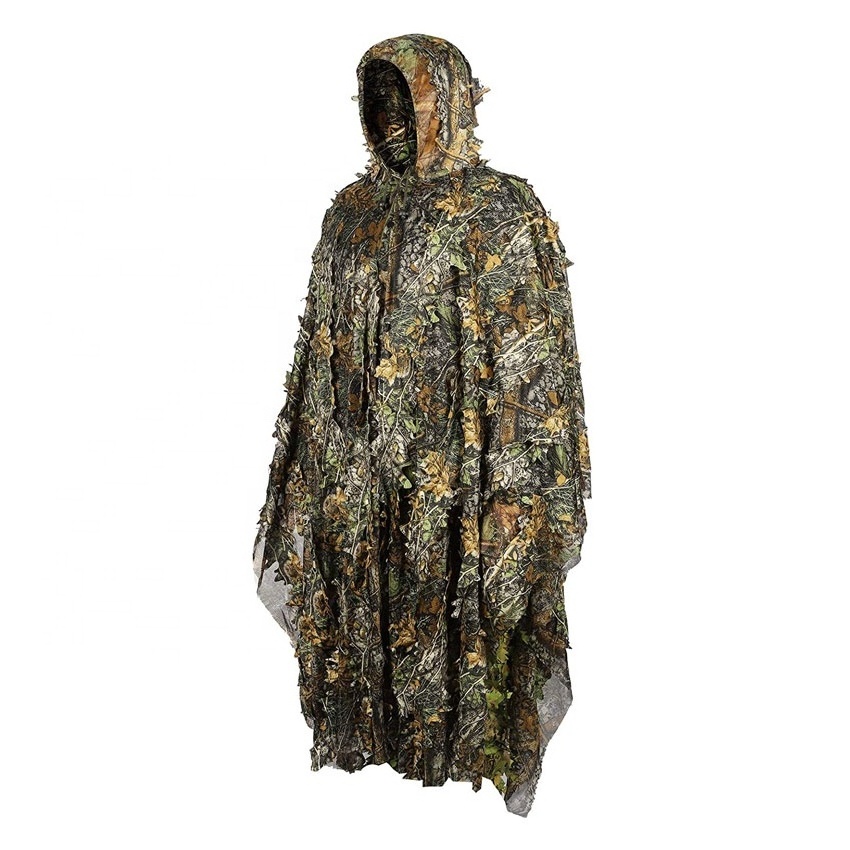 Light-weight Durable Camouflage Raincoat Poncho 3D Leaves Hunting Cape Camouflage Cloak Stealth Ghillie Suit