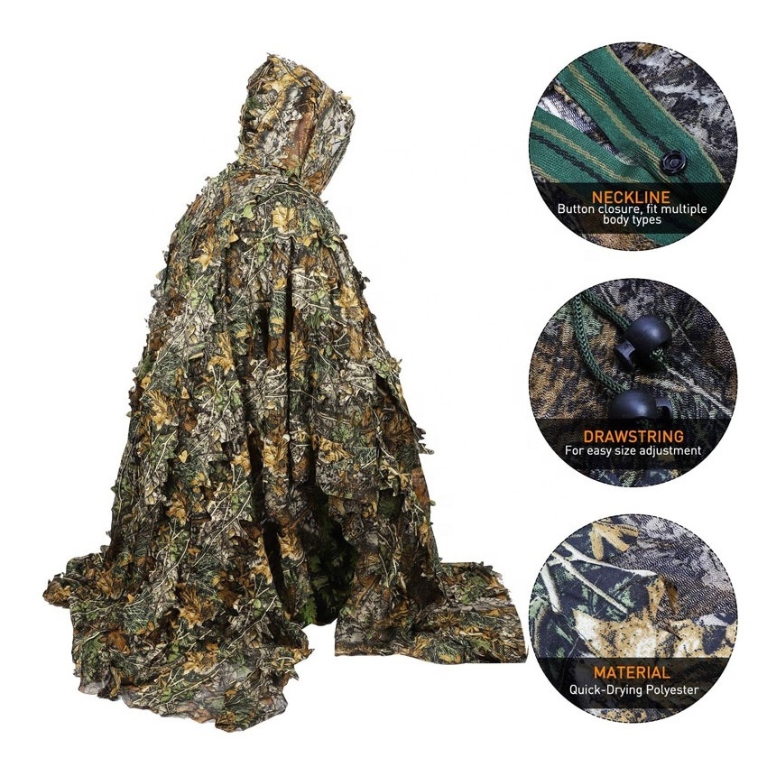 Light-weight Durable Camouflage Raincoat Poncho 3D Leaves Hunting Cape Camouflage Cloak Stealth Ghillie Suit