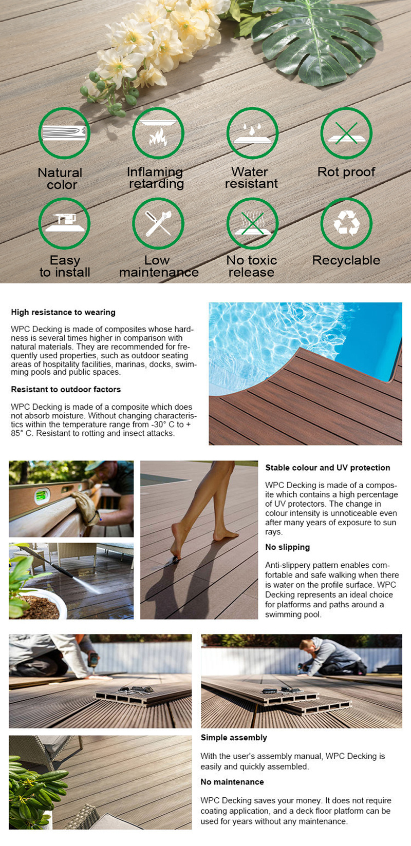 DBDMC Wpc Decking Outdoor Engineered Floor Anti-slip WPC Composite Decking WPC Decking Tiles