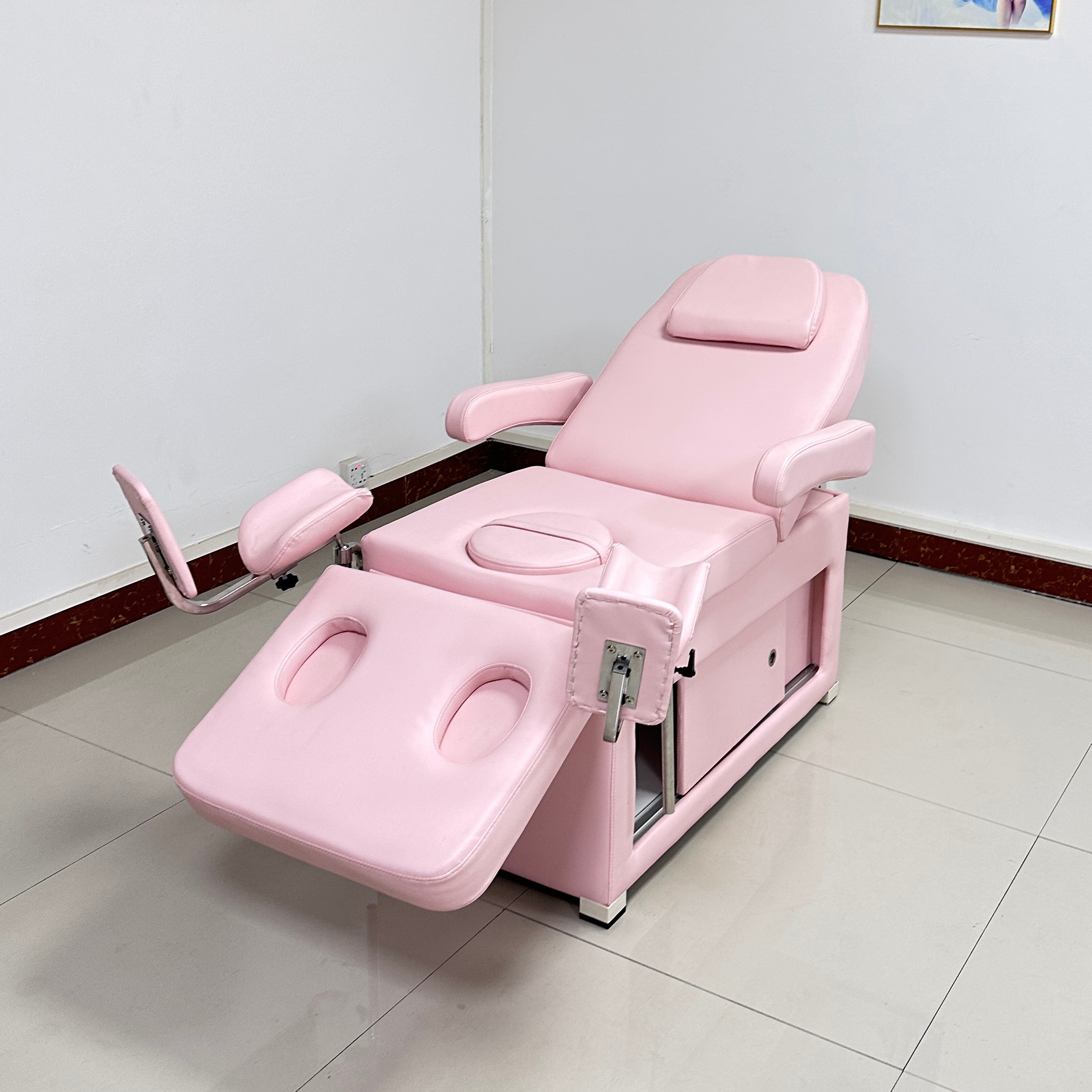 pink luxury durable spa massage table beauty chair folding used electric facial bed with stainless steel base for salon shop