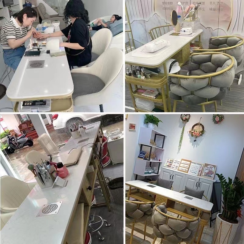 salon manicure luxury furniture nail table and chair set Nail Salon pedicure chair salon stool reception desk products shelf