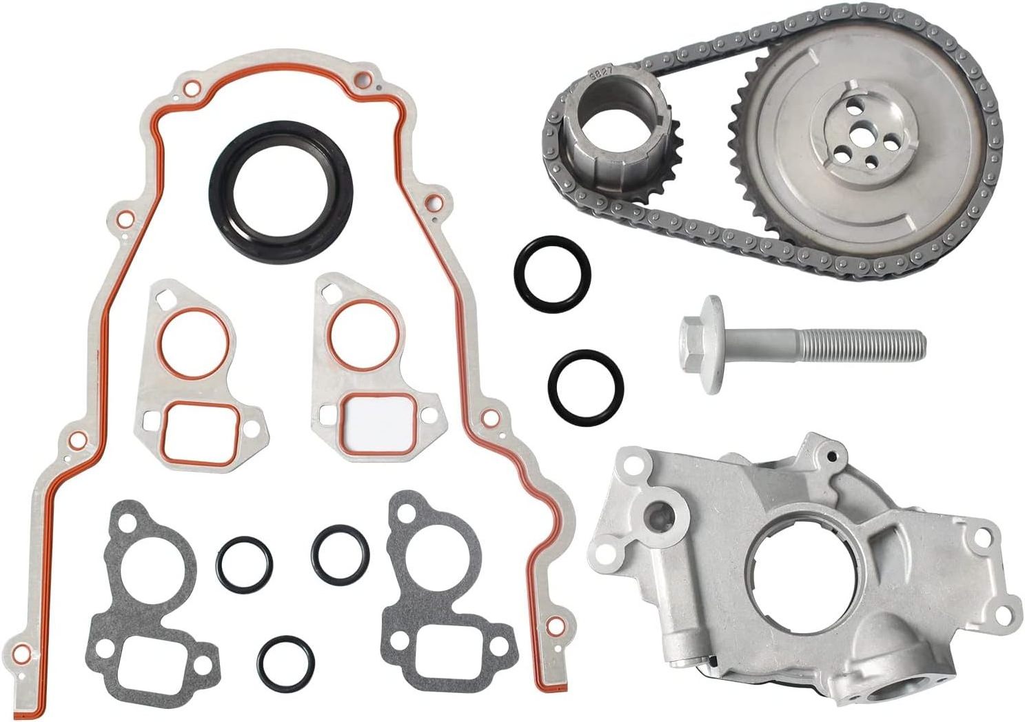 M295 Oil Pump Timing Chain Kit with Timing Cover Gasket for Chevy Avalanche Silverado Suburban GMC Sierra Cadillac 4.8L 5.3L 6.0