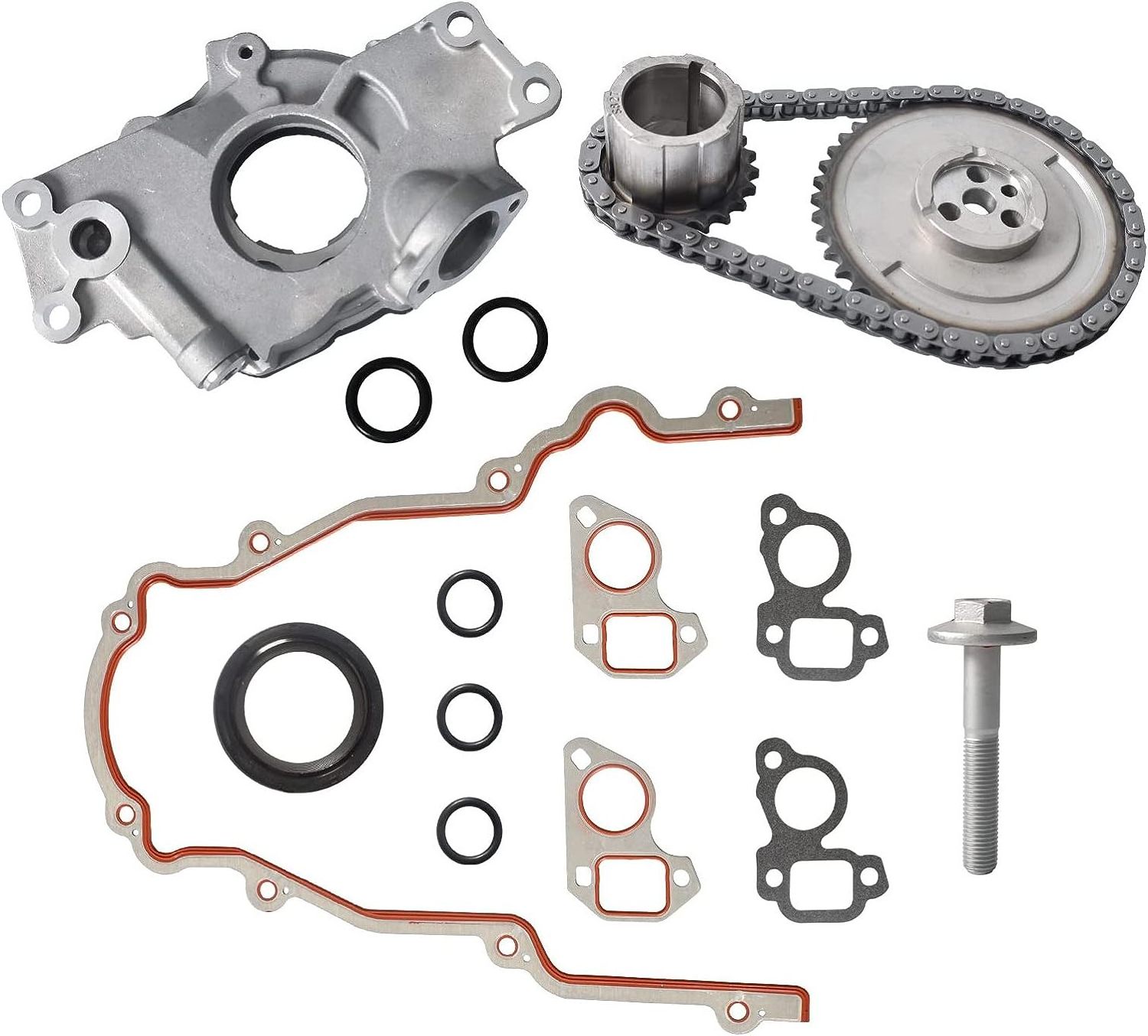 M295 Oil Pump Timing Chain Kit with Timing Cover Gasket for Chevy Avalanche Silverado Suburban GMC Sierra Cadillac 4.8L 5.3L 6.0