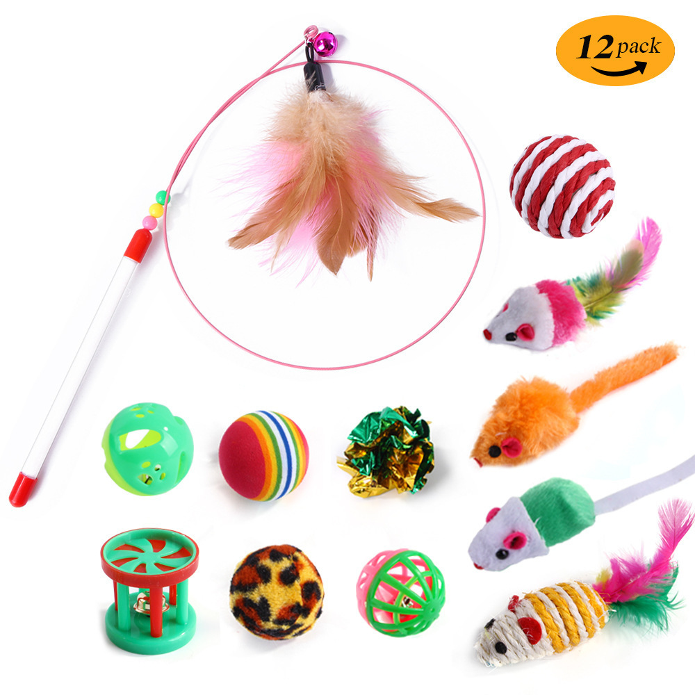 Eco-Friendly Popular Hot Sale 21Pcs/Pack Cat Toy Tunnel Interactive Colorful Mouse Toy set Interactive Cat Feather Toys