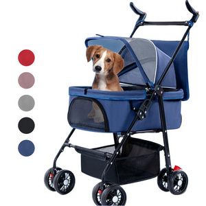 Breathable and Easy find Dog Hot Selling Small Animals Pet Stroller Luxury customized large 4 wheels Pet Car Dog luggageTrolley