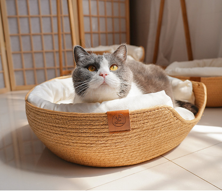 China Wholesale Custom Breathable Waterproof Handmade Japanese Style Cats Nest Handmade Knitted Round Rattan Dog Pet Bed