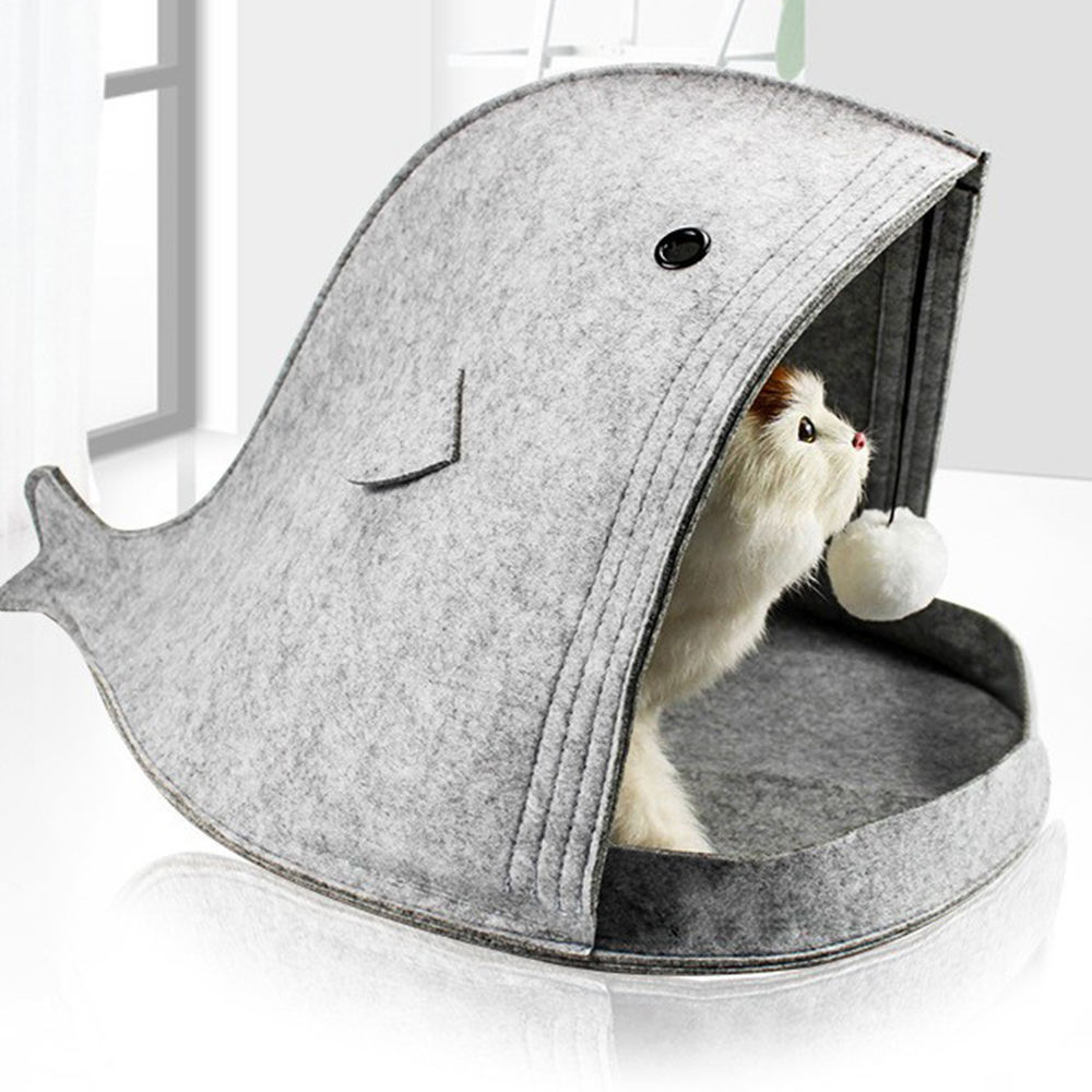 Fashion and Customized  Cute Foldable  Felt Materials Shark Whale  Pet House Cat Bed/ Cat Cave Bed