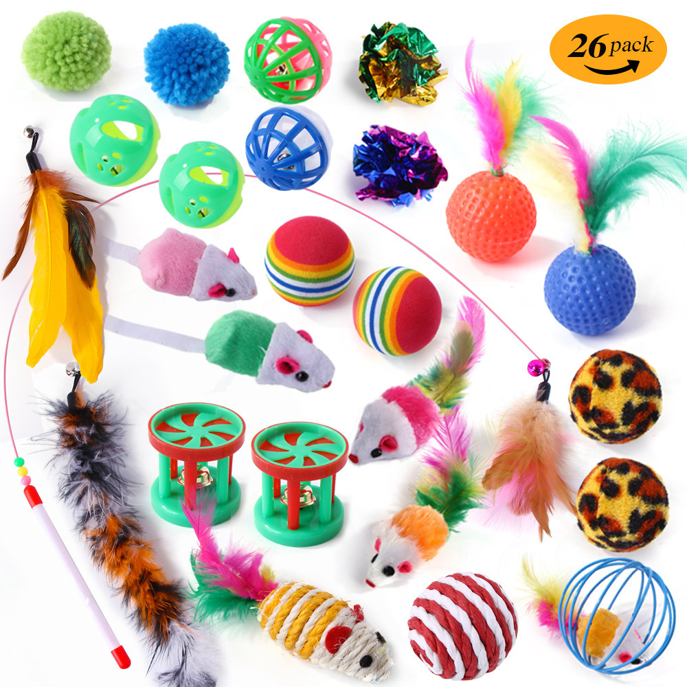 Eco-Friendly Popular Hot Sale 21Pcs/Pack Cat Toy Tunnel Interactive Colorful Mouse Toy set Interactive Cat Feather Toys