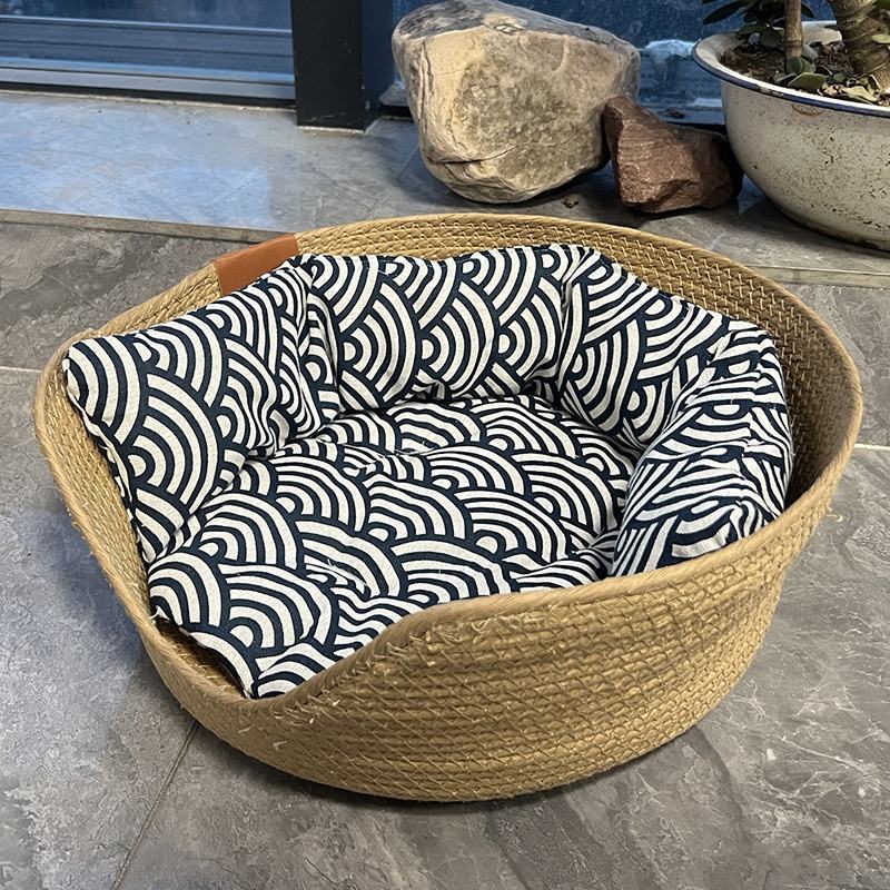 China Wholesale Custom Breathable Waterproof Handmade Japanese Style Cats Nest Handmade Knitted Round Rattan Dog Pet Bed