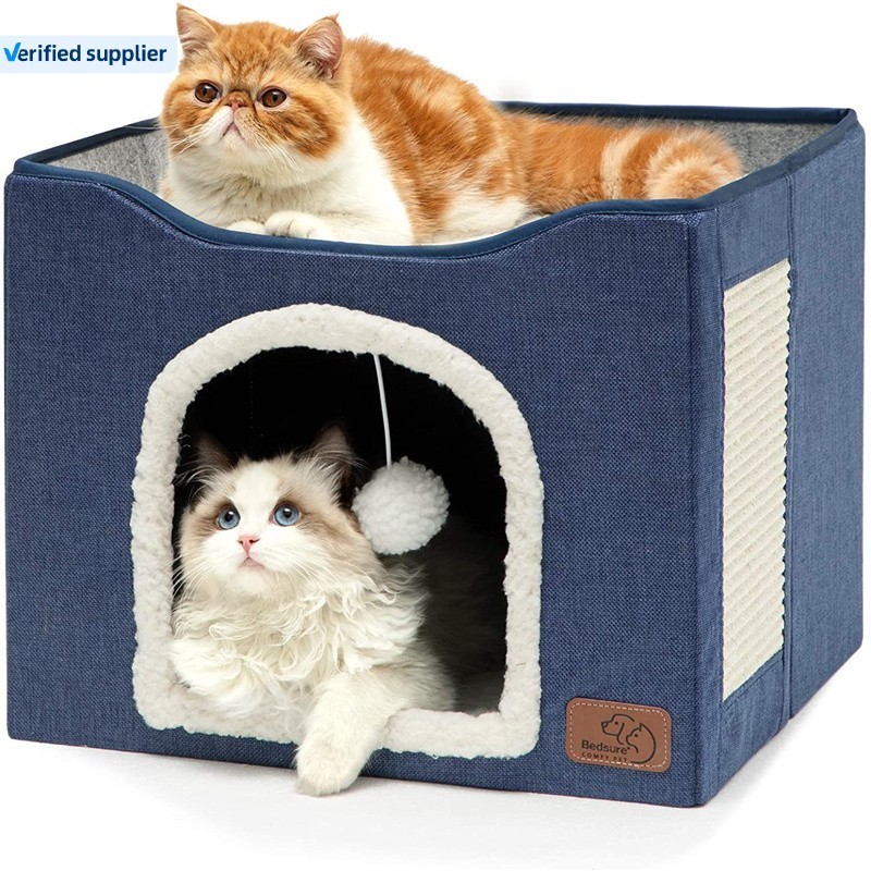 2022 Wholesale Comfortable Luxury Material Warm Closed Foldable Travel Washable Cat Condo Cozy Cave Dog Pet Bed for Dogs