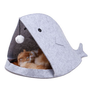 Fashion and Customized  Cute Foldable  Felt Materials Shark Whale  Pet House Cat Bed/ Cat Cave Bed