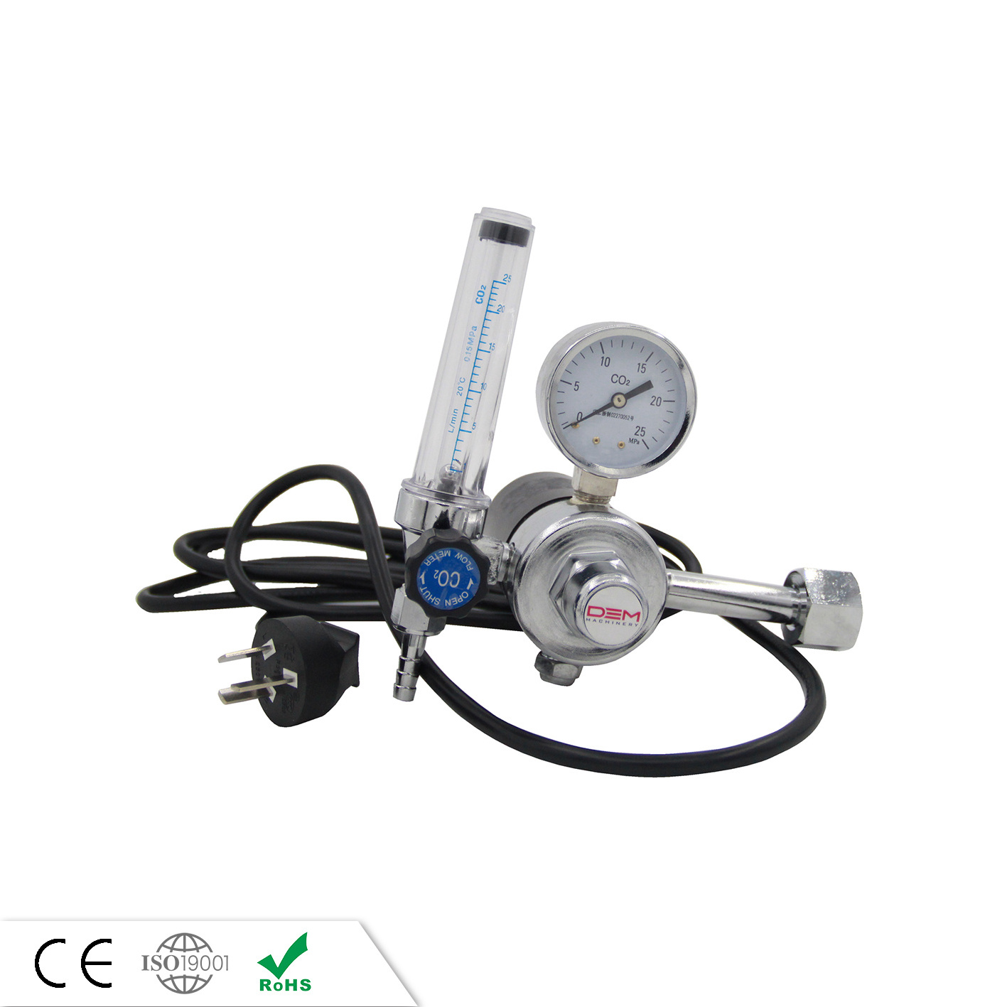 DEM WR1570E High Flow Brass Body Co2 Pressure Reducing Valve Co2 Regulator With Heater 220v/110v