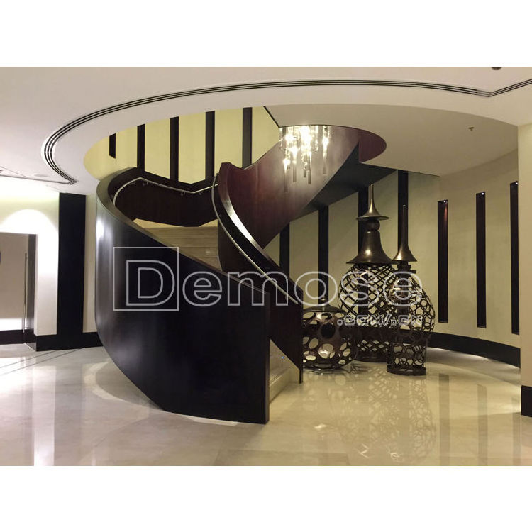 Big Building Spiral Staircase Indoor With Wood Treads Glass Treads Stair Bracket Stainless Steel Balustrades Window Railings