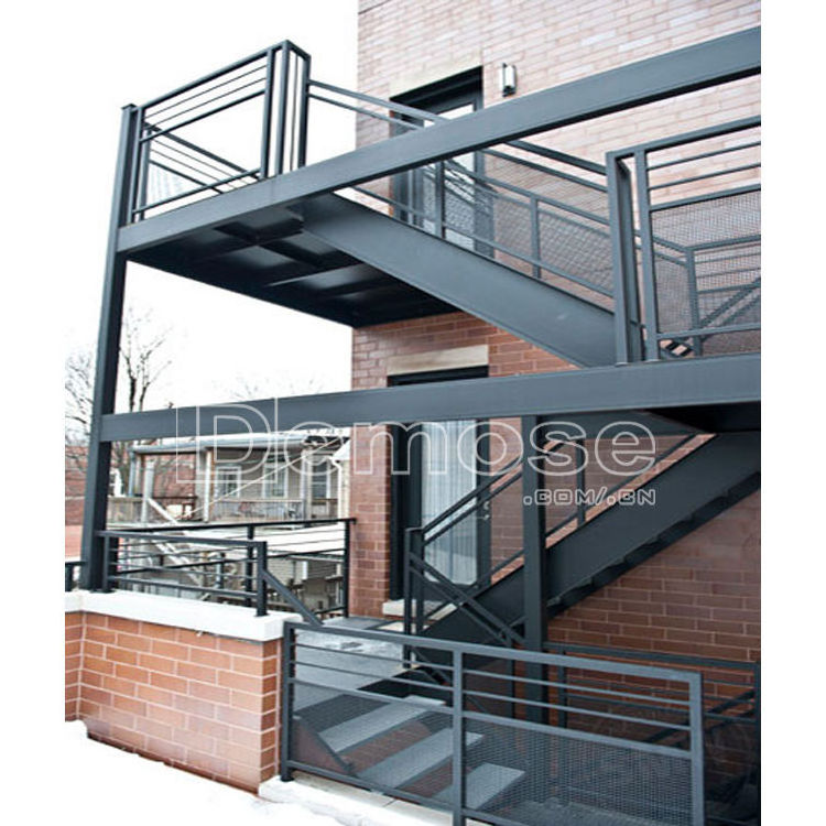 High Quality Wall Mounted Fire Escape Stairs Metal Ladder Folding Attic Modular Stairs With Handrail for Hotel