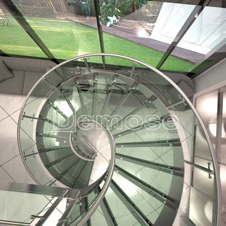 Big Building Spiral Staircase Indoor With Wood Treads Glass Treads Stair Bracket Stainless Steel Balustrades Window Railings