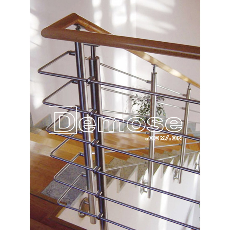 wall mounted wooden stair steel railings