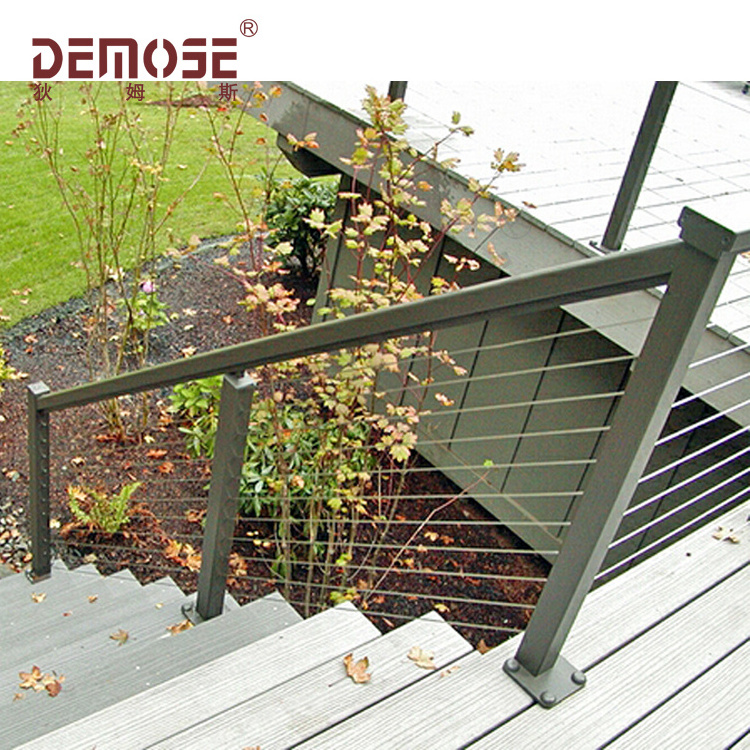 outdoor stairs wood cable wire deck stainless steel railings