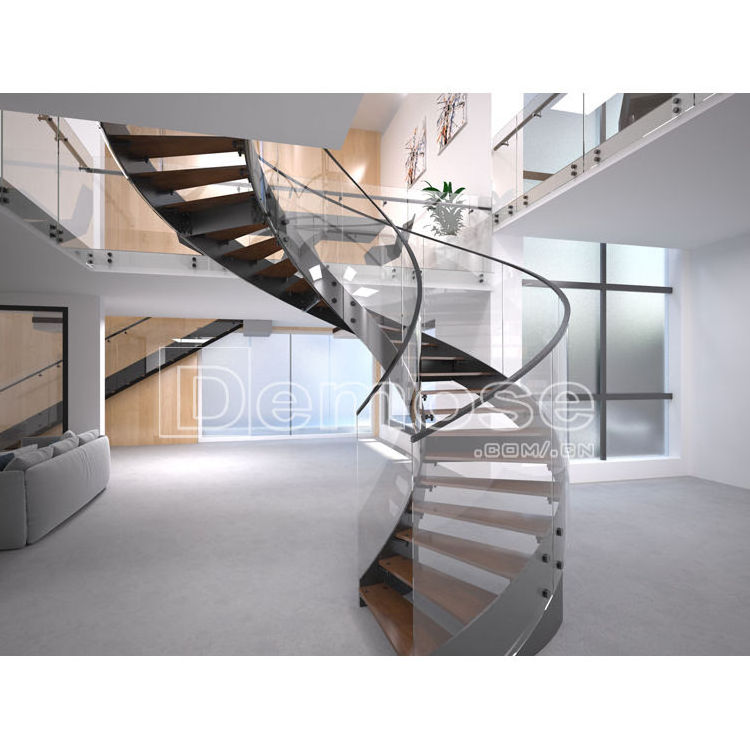 Spiral Staircase With Wood Treads Glass Treads Stair Bracket Stainless Steel Handrail Window Railings Indoor Spiral