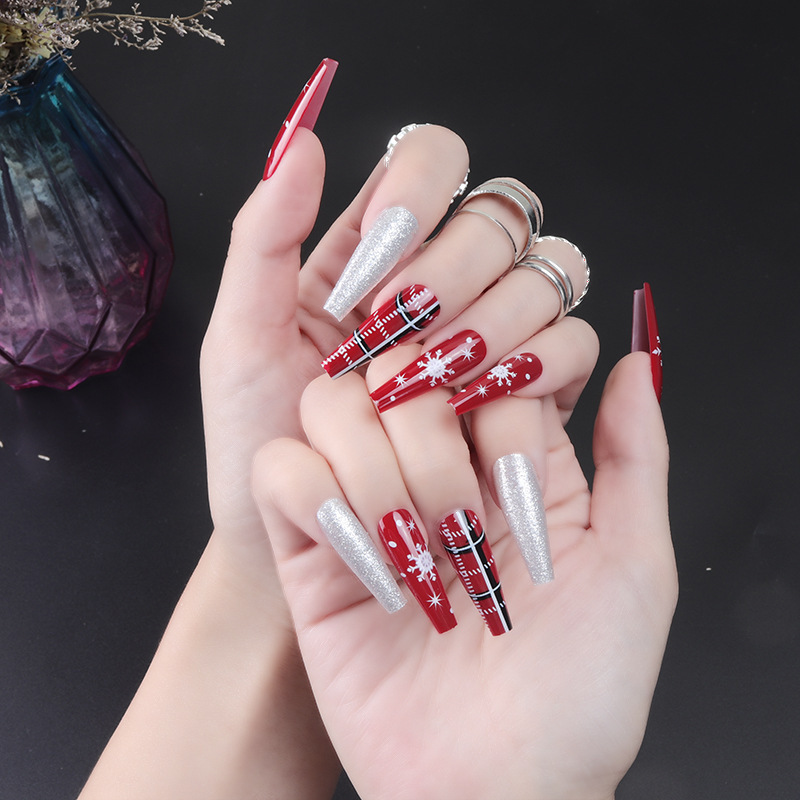 Extra Long C curve Nail Charms Tips Press On Nails Packaging Box With Rhinestones Nail Art Stickers