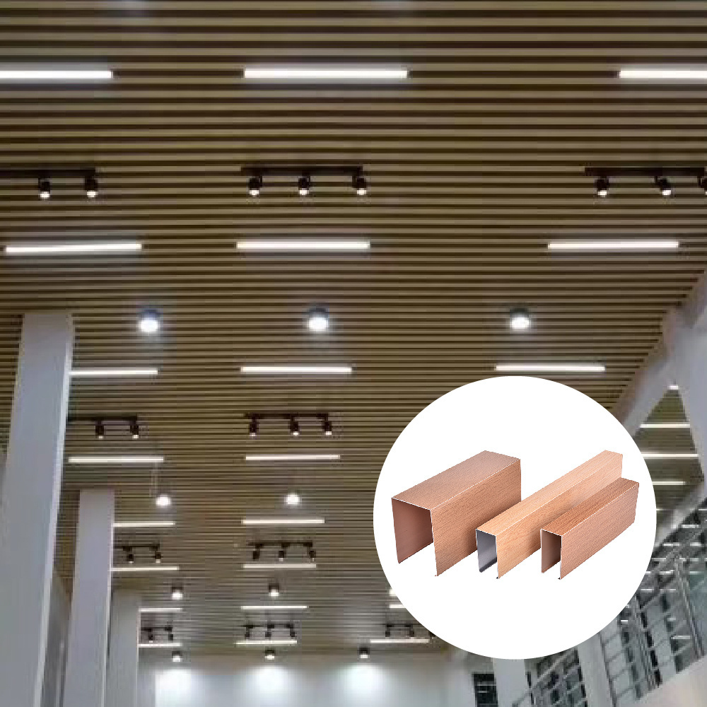 Modern 3D Design Office Suspended Ceiling Slat False Ceiling Tiles Fireproof Interior Decor Metal Aluminum Wood Grain Strip