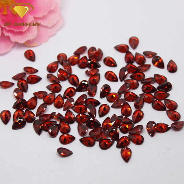 synthetic gem for sale pear cut orange red cz stone