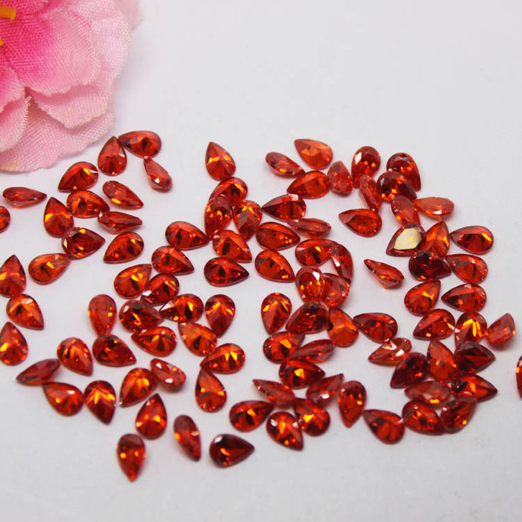 synthetic gem for sale pear cut orange red cz stone