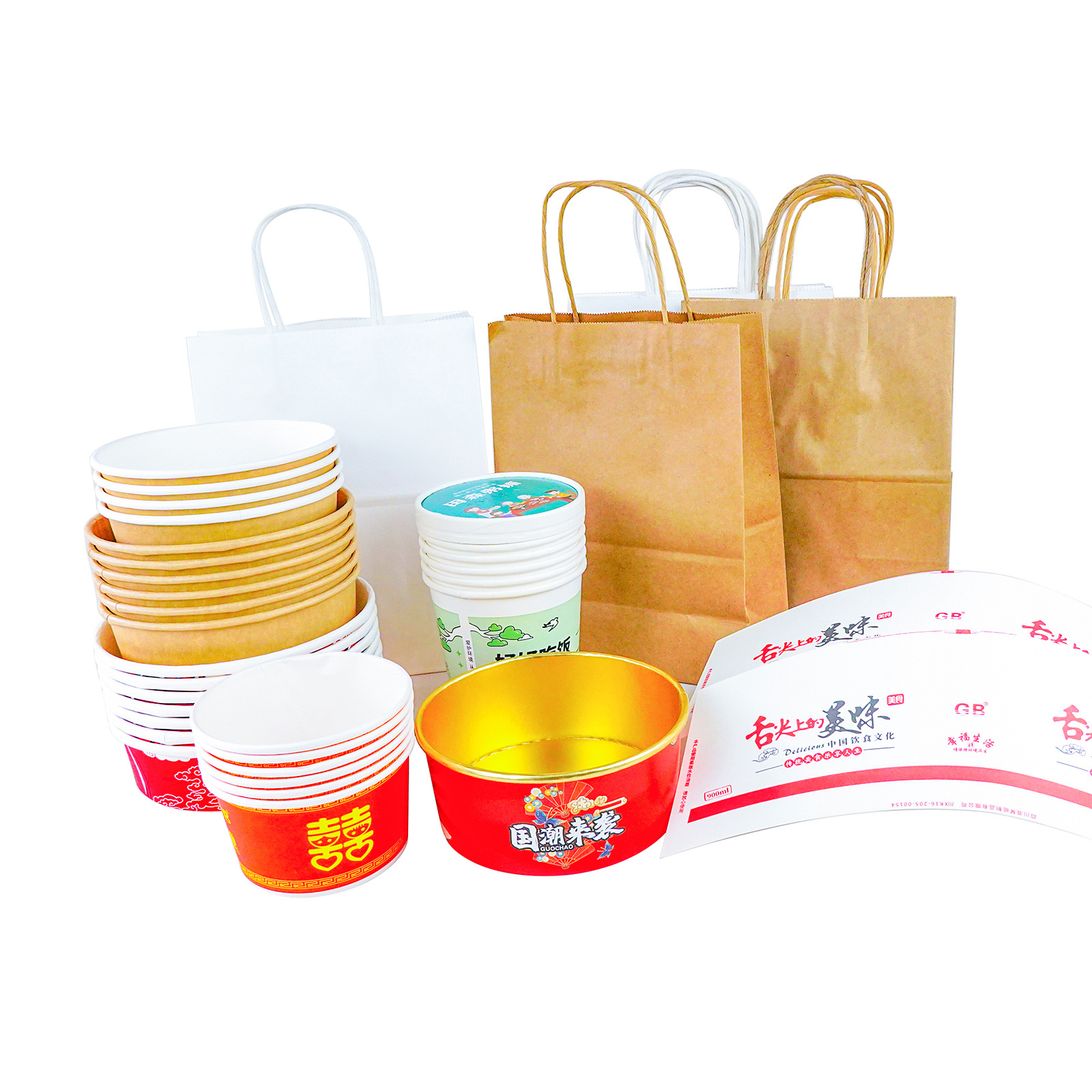 Custom Disposable Cup Bowl Take Away Lunch Food Kraft Paper Fruit Salad Container Plates Paper Bowl For Food With Logo