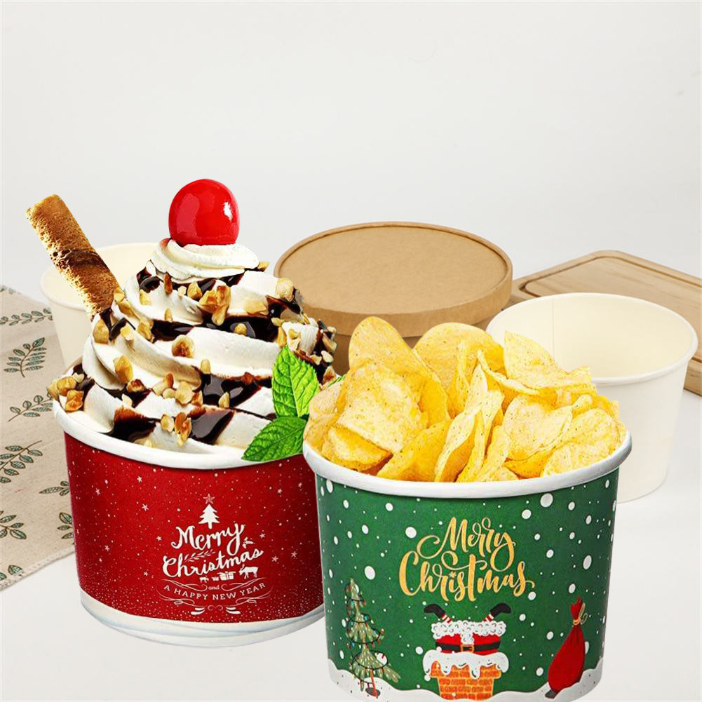 Custom Disposable Cup Bowl Take Away Lunch Food Kraft Paper Fruit Salad Container Plates Paper Bowl For Food With Logo