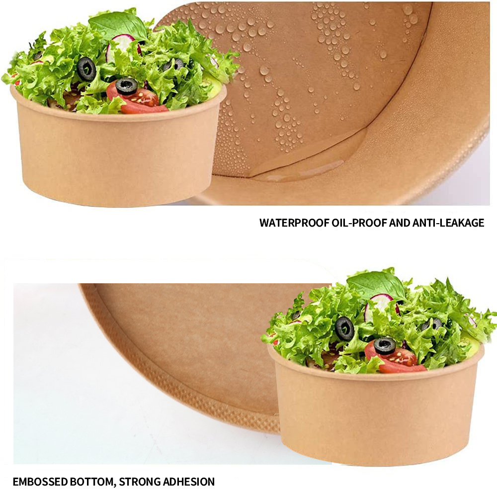 Custom Disposable Cup Bowl Take Away Lunch Food Kraft Paper Fruit Salad Container Plates Paper Bowl For Food With Logo