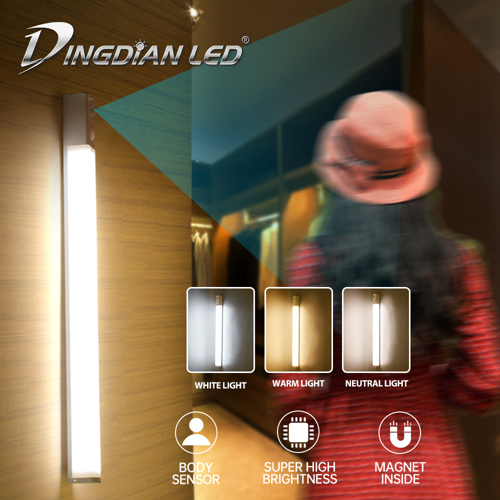 Dingdian LED Closet Light Motion Sensor Under Cabinet Light Super Bright USB Rechargeable Magnetic Adhesive LED Night Light