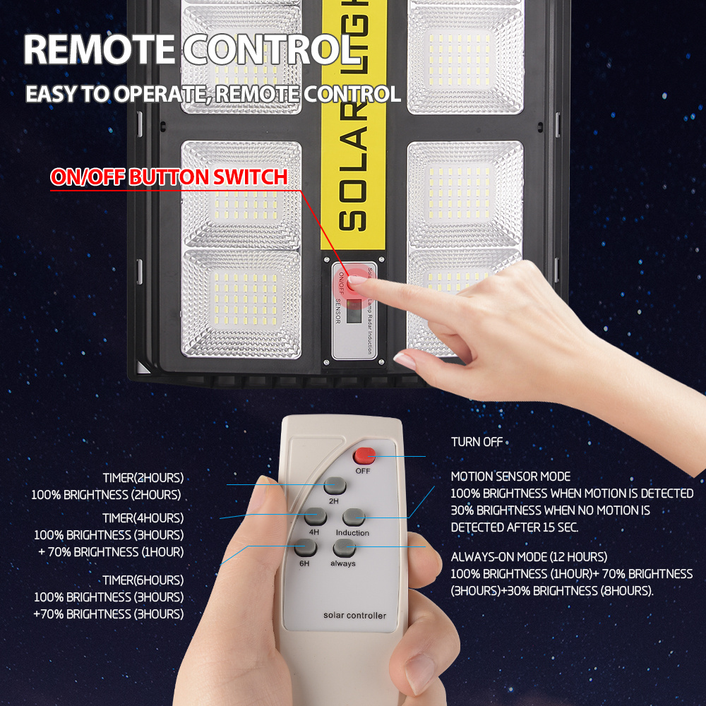 Dingdian LED 200w ABS solar garden light motion senson &remote control outdoor integrated all in one solar power street light