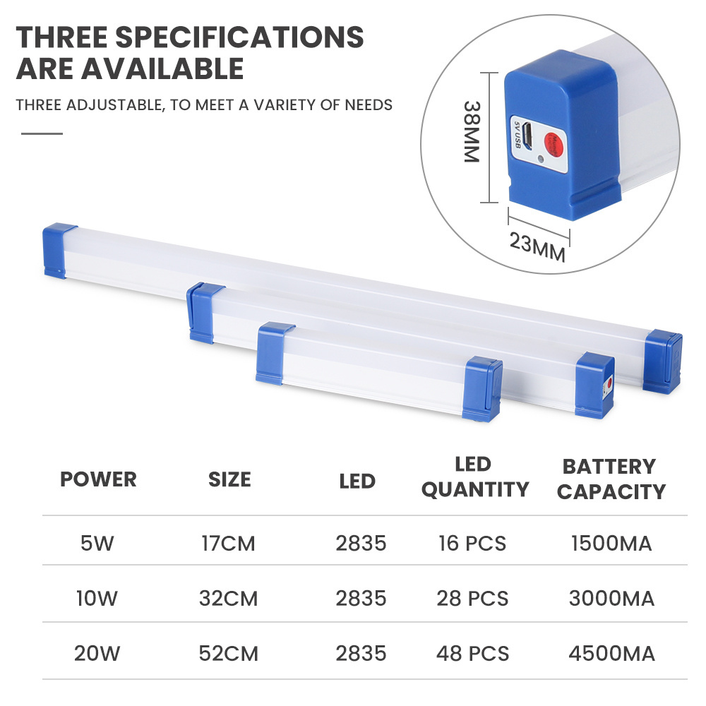 NEW 18650 Battery Powered LED Tube Light Stick Portable Night Market Cabinet Emergency Lighting USB Rechargeable Wardrobe Lights